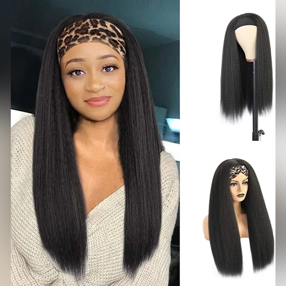Other - Yaki Straight Headband Wig for Women 24 Inch Wigs with Black Band